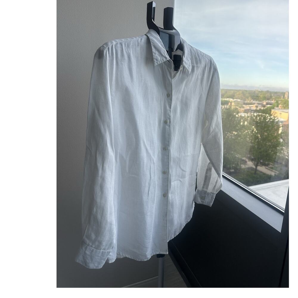 Liz Claiborne Lizsport White Linen Button-Up Collared Blouse Long Sleeve M